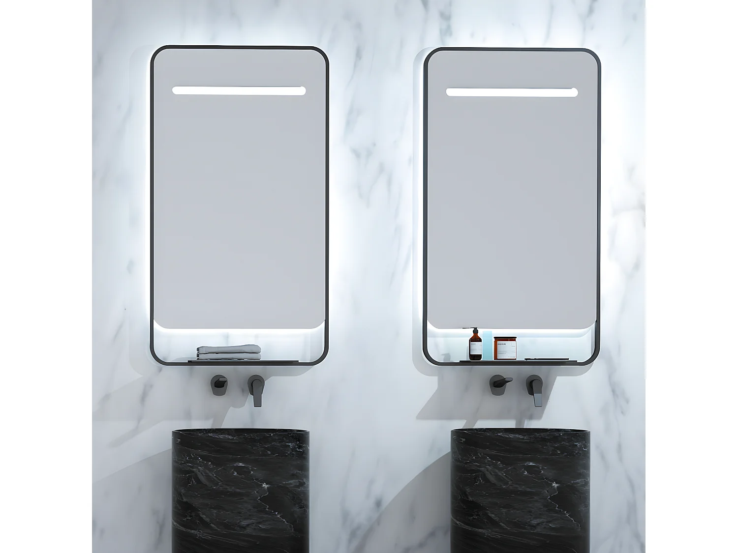 Miroir Salle de Bains Lumineux CONCEPT Anti-Buée et Éclairage Périmétral Triled Chargeur Induction Noir Mat 100x90cm LEDIMEX by SANIZÉO