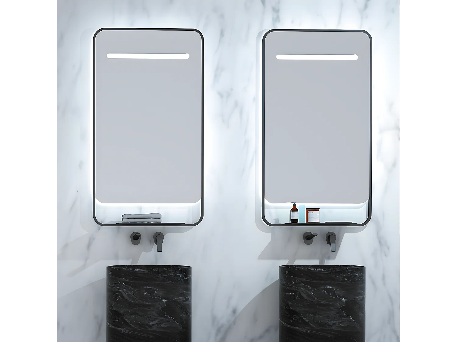 Miroir Salle de Bains Lumineux CONCEPT Anti-Buée et Éclairage Périmétral Triled Chargeur Induction Noir Mat 100x90cm LEDIMEX by SANIZÉO