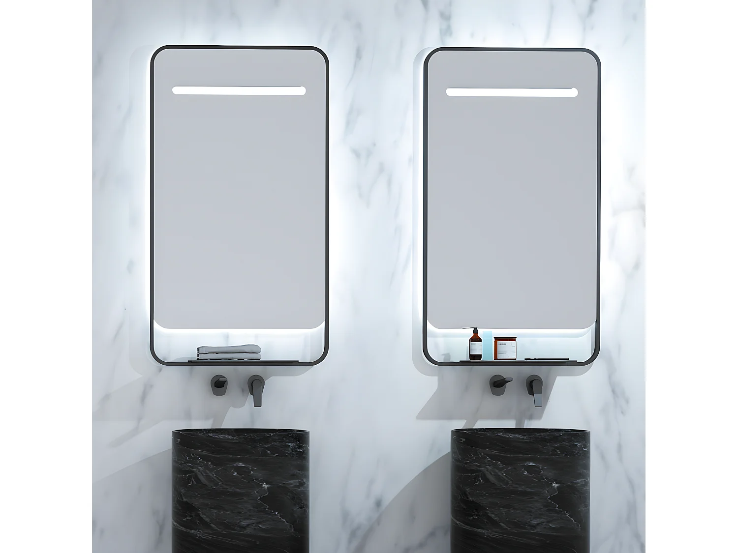 Miroir Salle de Bains Lumineux CONCEPT Anti-Buée et Éclairage Périmétral Triled Chargeur Induction Noir Mat 50x90cm LEDIMEX by SANIZÉO