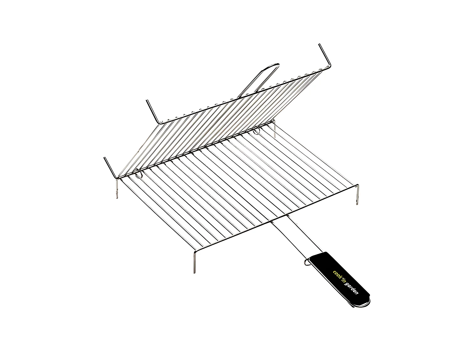 Grille double à pieds Cook In Garden 40 x 30 cm en acier chromé avec poignée soft-touch