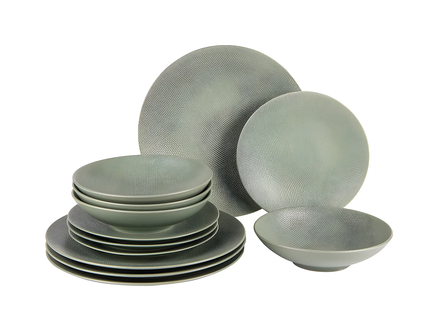 Service d'assiettes Vésuvio Vert Sauge 12 pièces