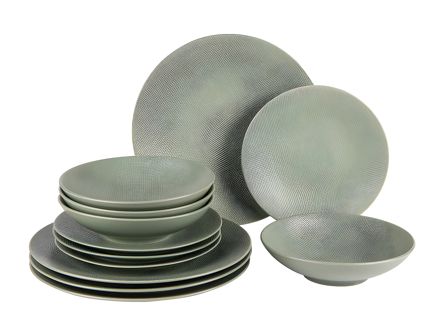 Service d'assiettes Vésuvio Vert Sauge 12 pièces