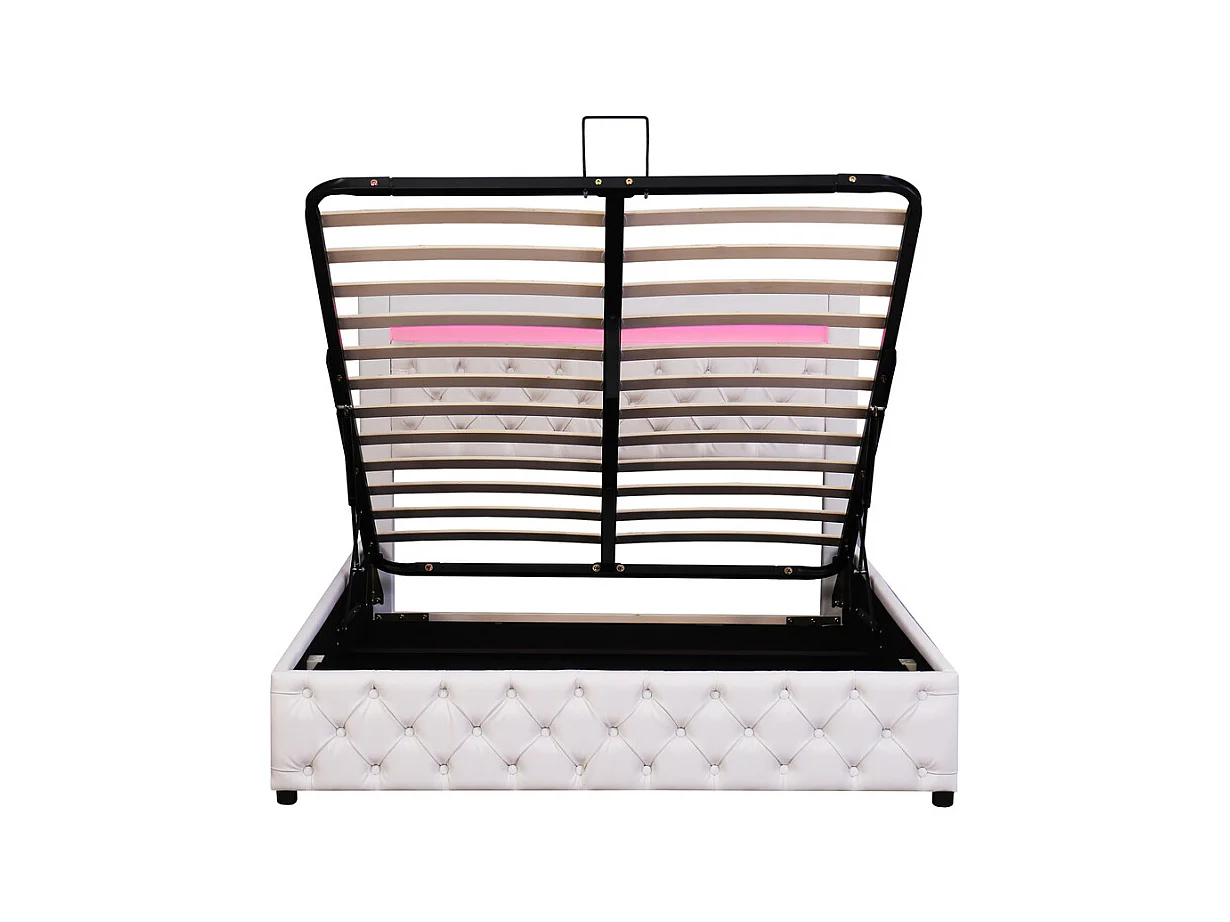 Gestoffeerd kunstleer opbergbed met LED - 160x200cm - met lattenbodem - Wit