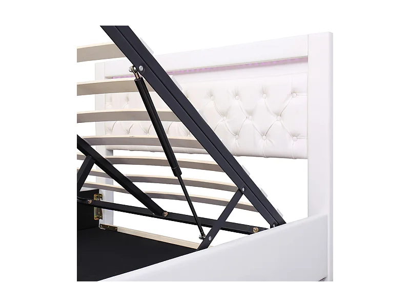 Gestoffeerd kunstleer opbergbed met LED - 160x200cm - met lattenbodem - Wit
