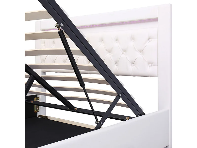 Gestoffeerd kunstleer opbergbed met LED - 160x200cm - met lattenbodem - Wit