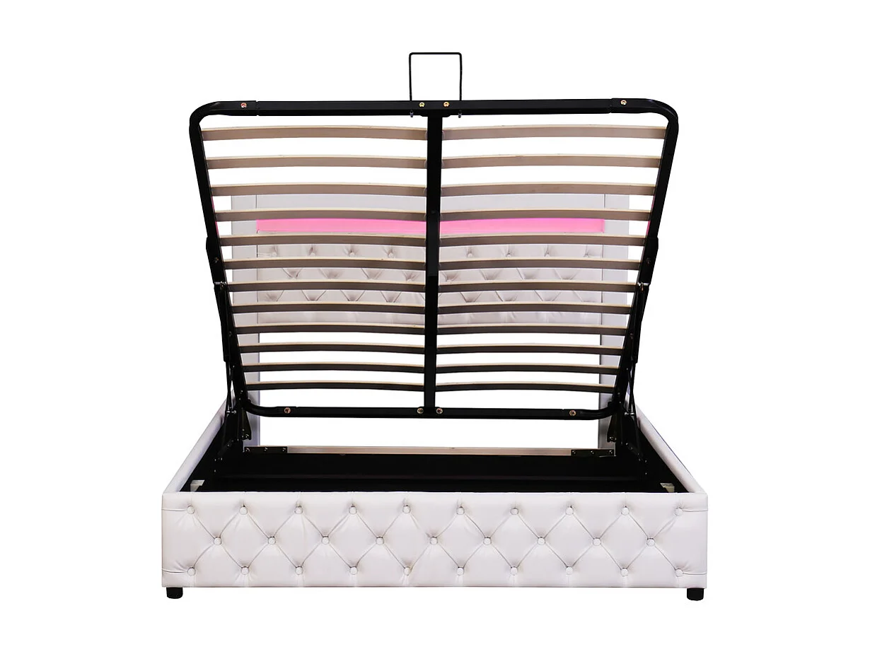 Gestoffeerd kunstleer opbergbed met LED - 160x200cm - met lattenbodem - Wit