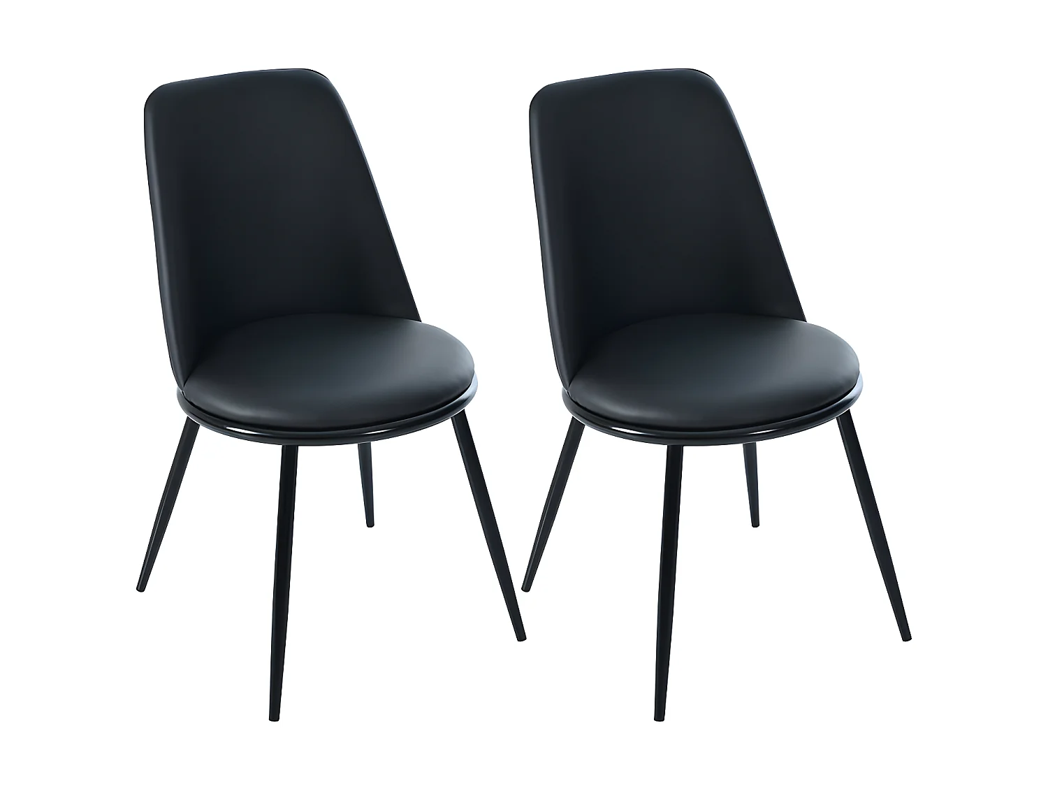 Lot de 2 Chaises rembourrées en velours avec dossier - structure en métal noir - Noir