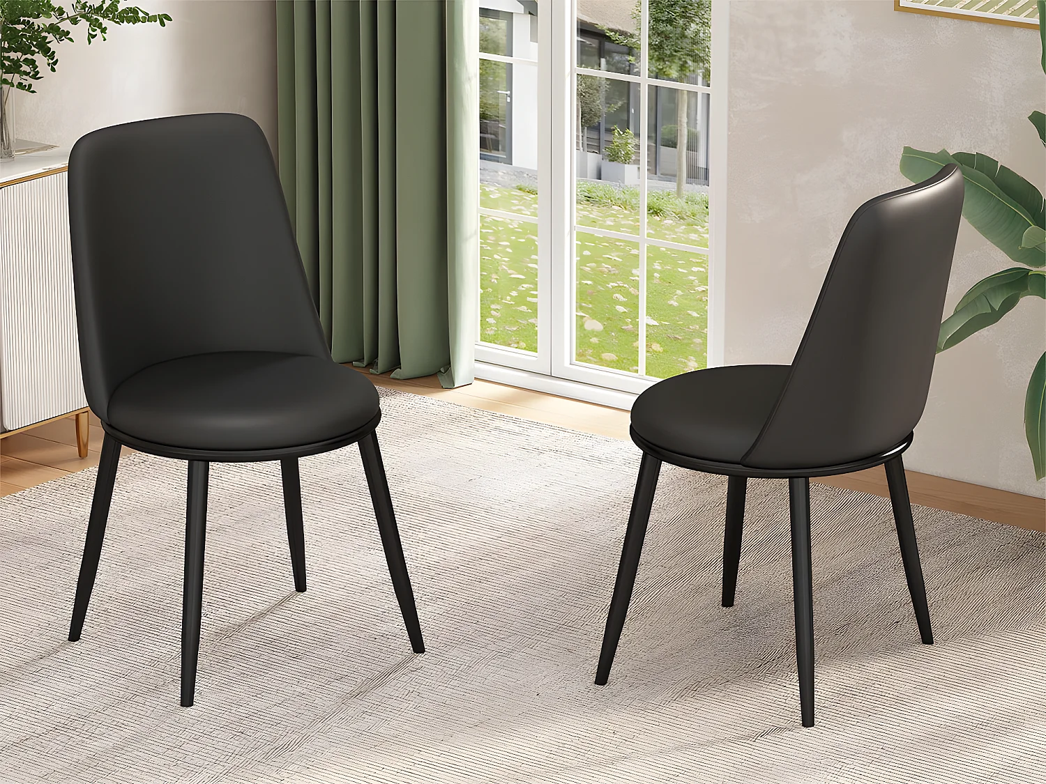 Lot de 2 Chaises rembourrées en velours avec dossier - structure en métal noir - Noir