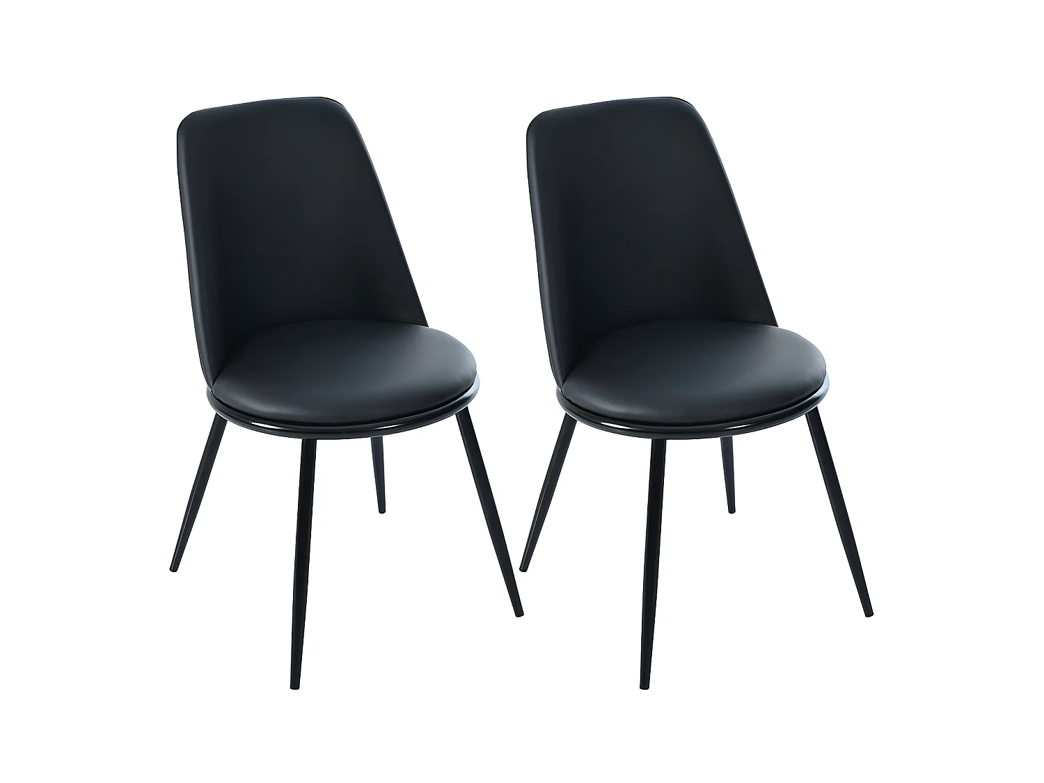Lot de 2 Chaises rembourrées en velours avec dossier - structure en métal noir - Noir