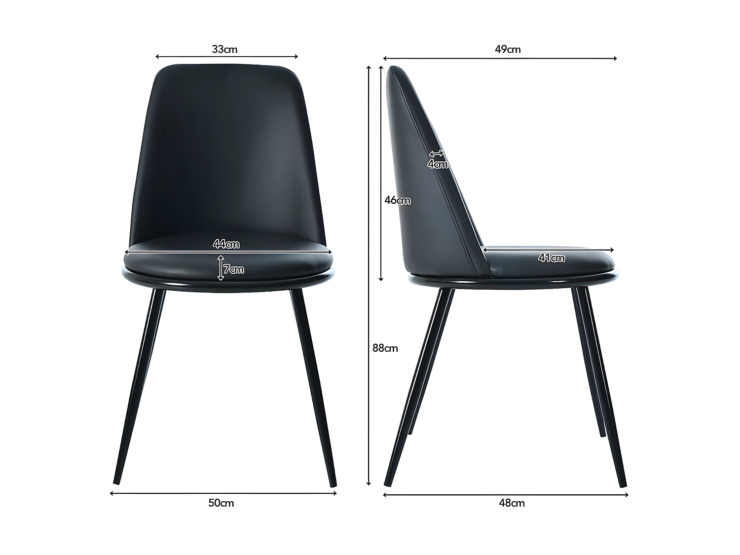 Set van 2 gestoffeerde fluwelen stoelen met rugleuning - zwarte metalen structuur - Zwart