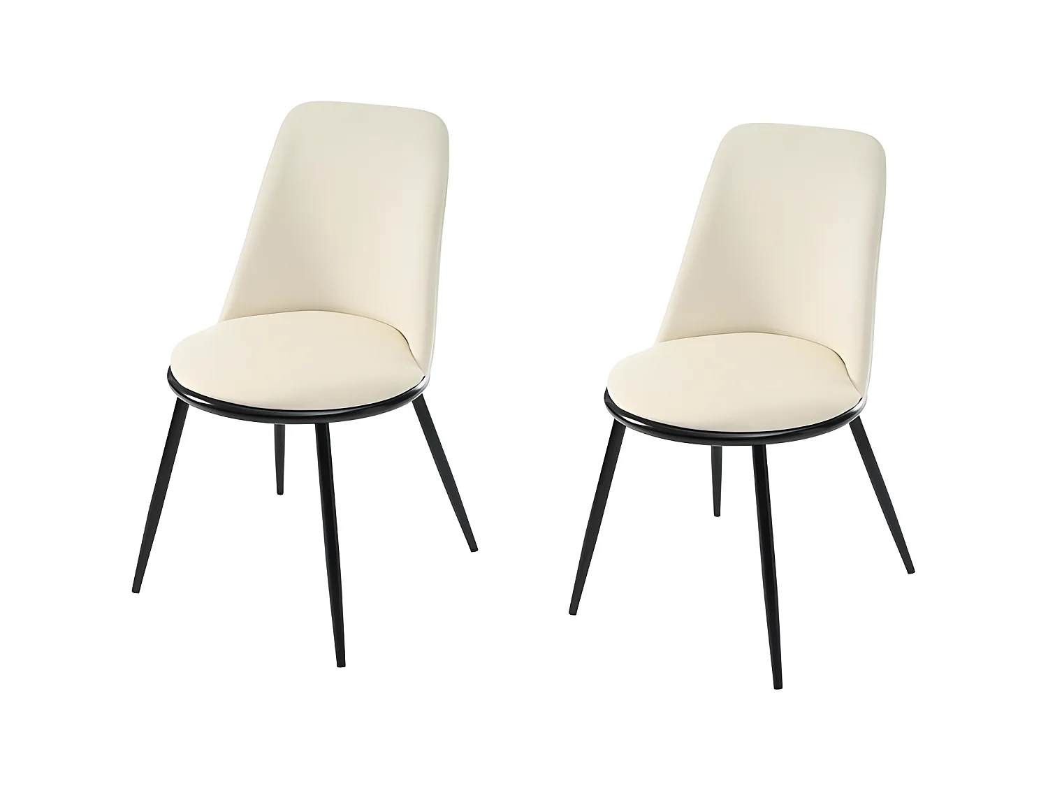 Set van 2 gestoffeerde fluwelen stoelen met rugleuning - zwarte metalen structuur - Beige