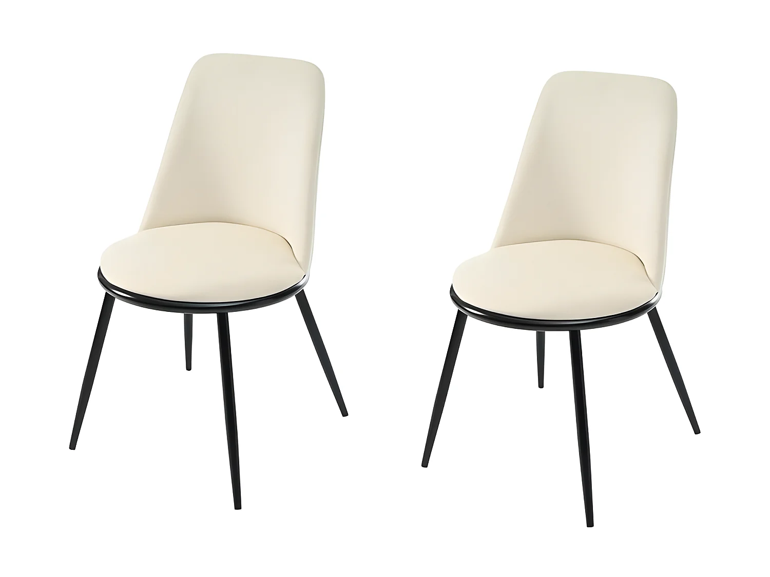 Set van 2 gestoffeerde fluwelen stoelen met rugleuning - zwarte metalen structuur - Beige