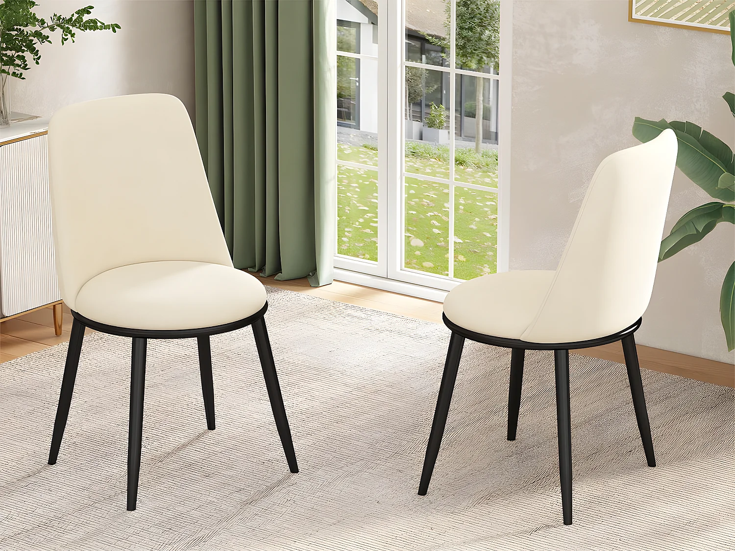 Set van 2 gestoffeerde fluwelen stoelen met rugleuning - zwarte metalen structuur - Beige