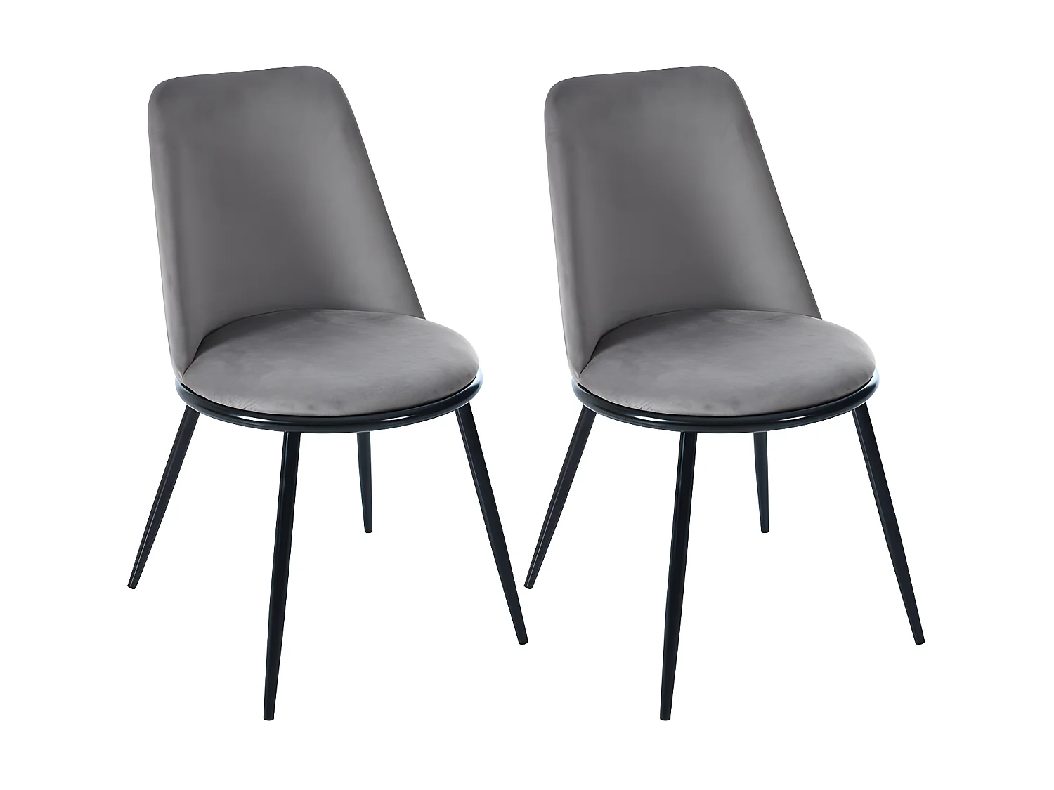 Lot de 2 Chaises rembourrées en velours avec dossier - structure en métal noir - Gris