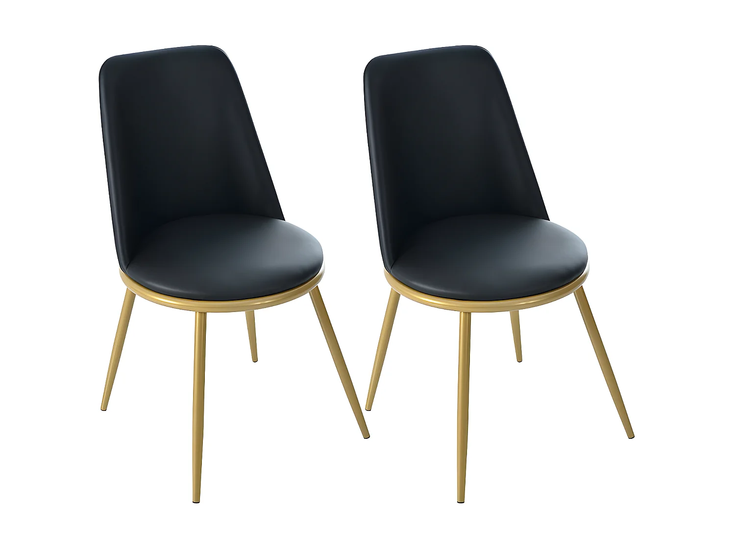 Lot de 2 Chaises rembourrées en velours avec dossier - structure en métal doré - Noir