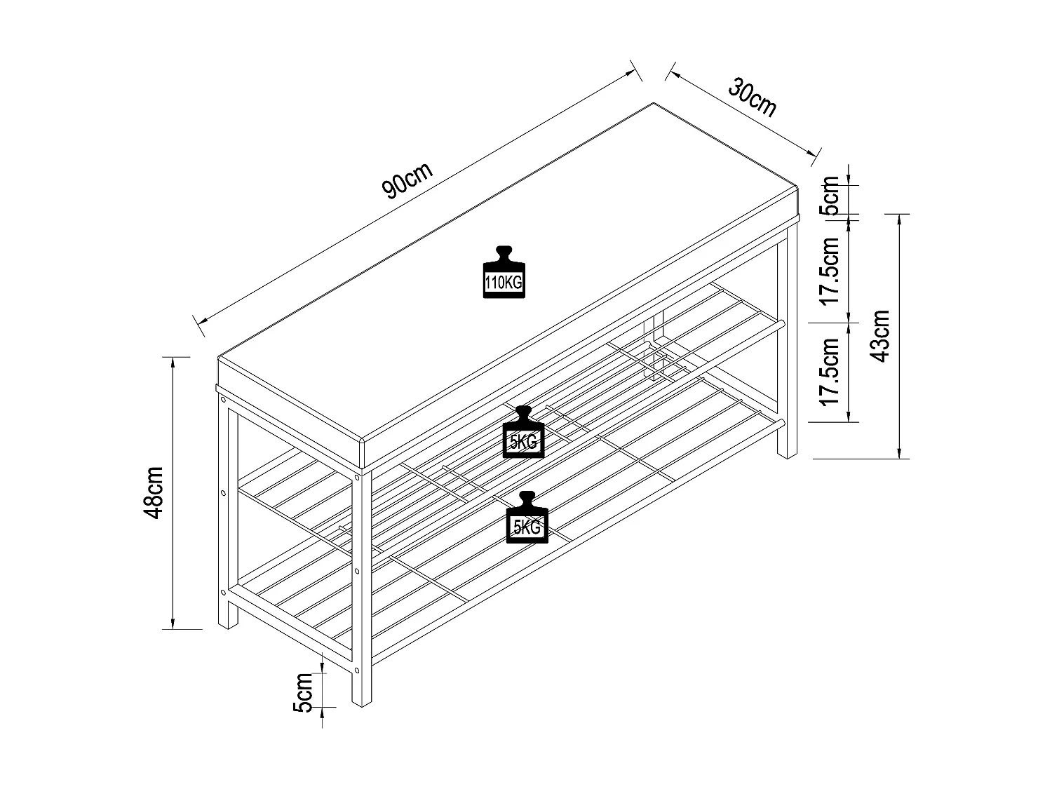 Metalen houten bank schoenenplank Taliro