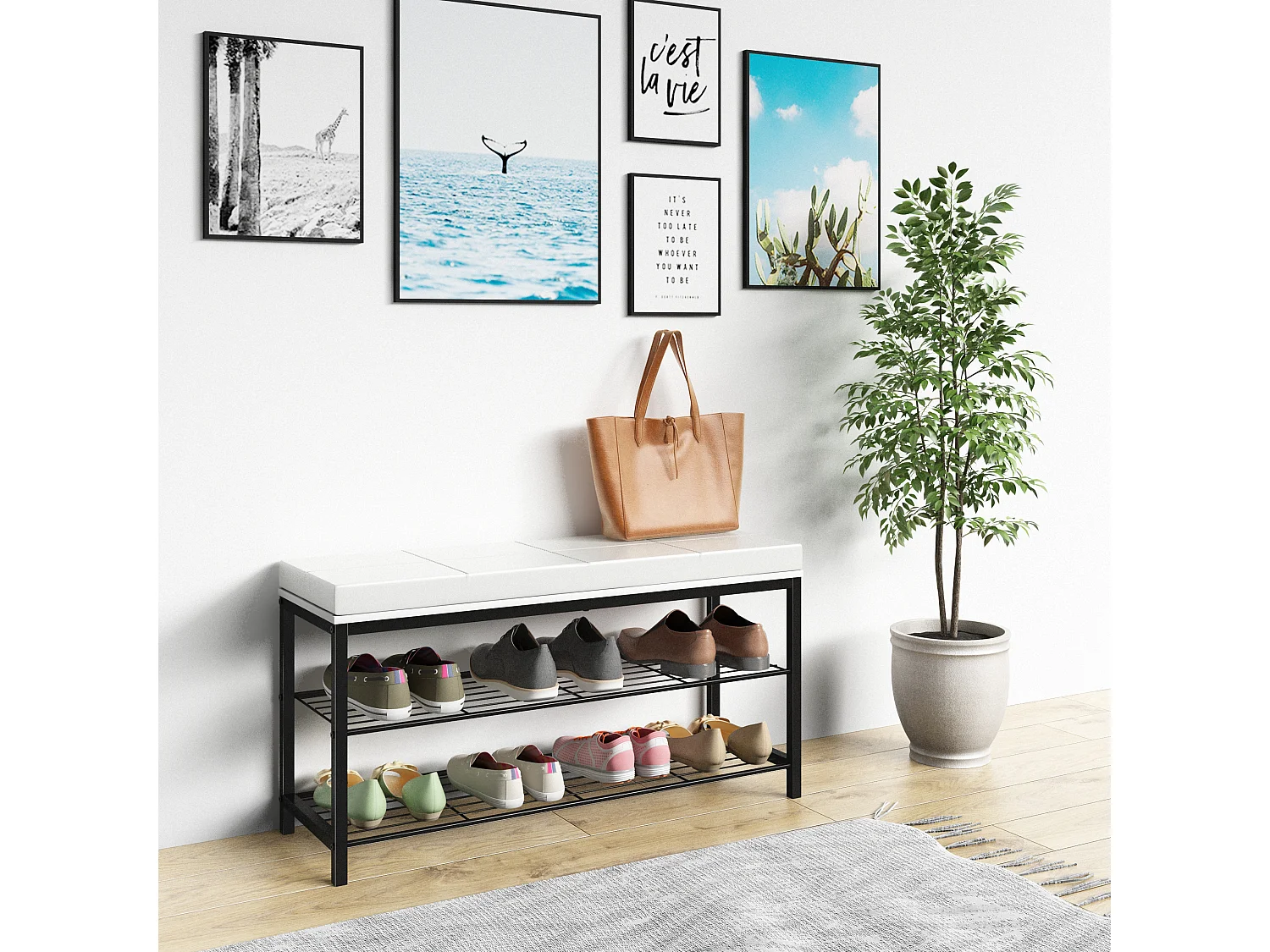 Shoe Shelf Taliro White H. 48 x W. 90 x D. 30 cm