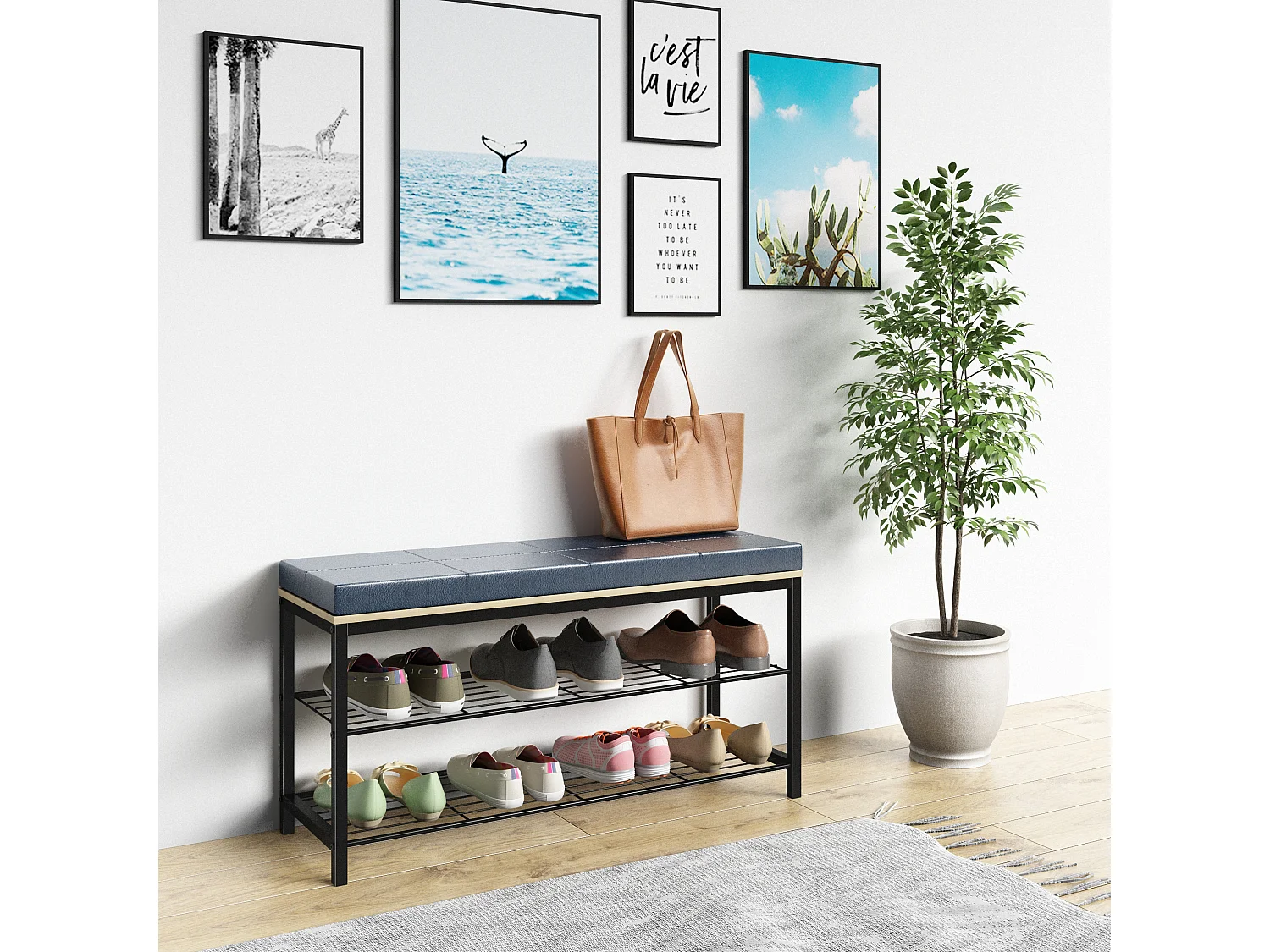 Shoe Shelf Taliro Honey oak H. 48 x W. 90 x D. 30 cm