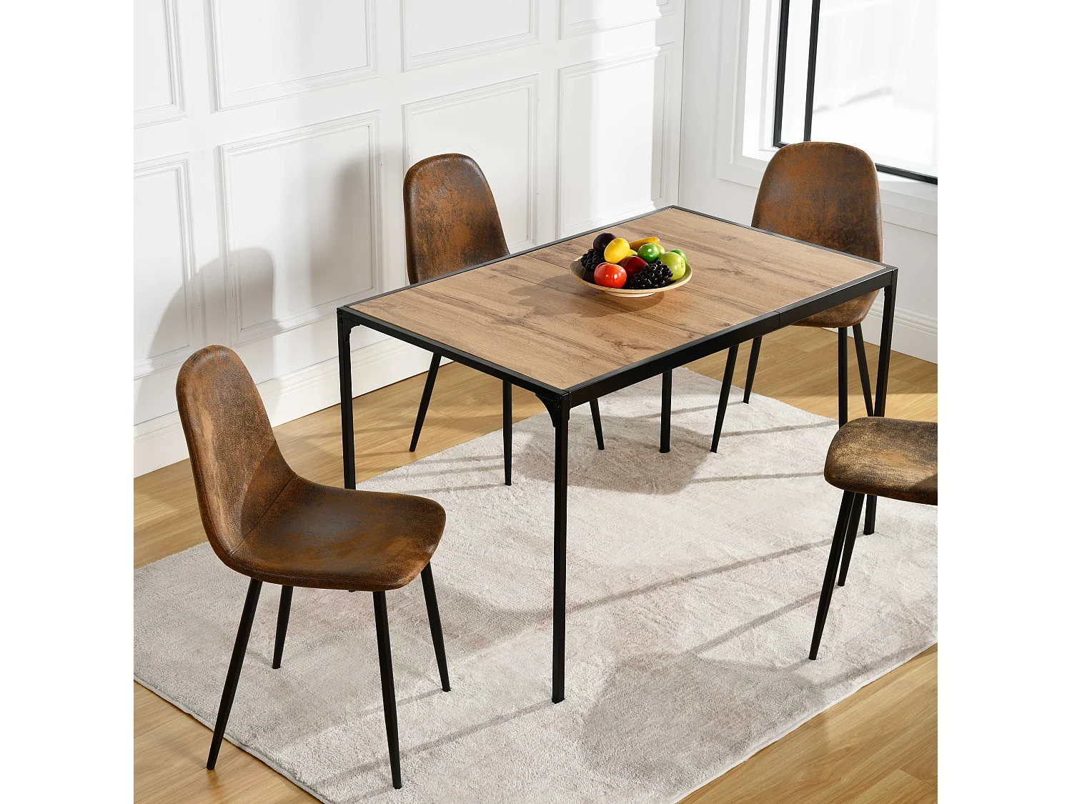 Lot de 4 chaises - Style vintage et design scandinave - En faux daim - Idéales pour cuisine - Marron