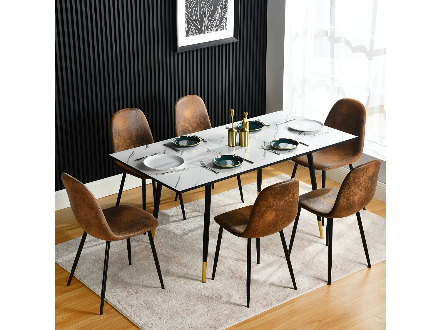 Lot de 4 chaises - Style vintage et design scandinave - En faux daim - Idéales pour cuisine - Marron