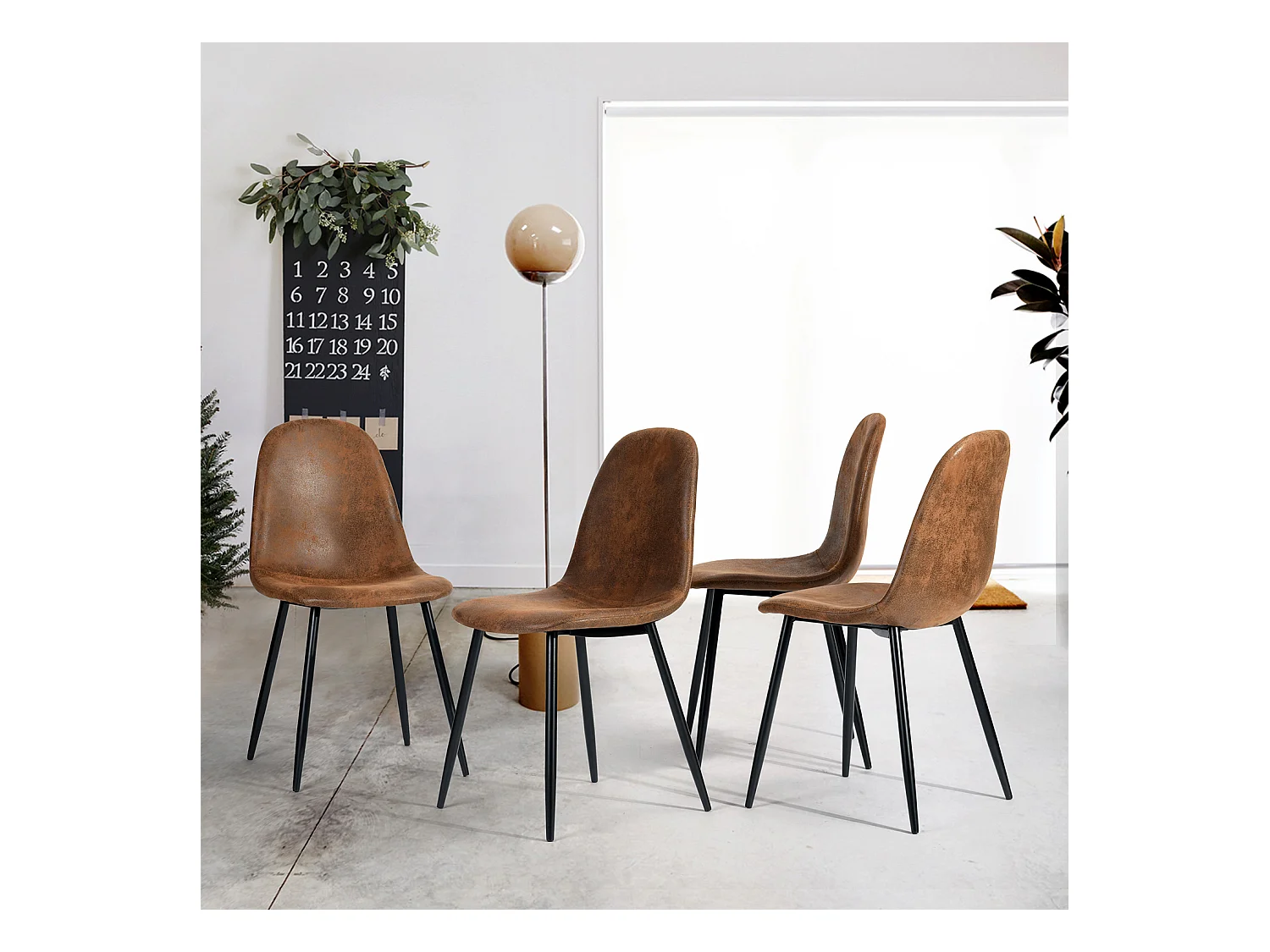Lot de 4 chaises - Style vintage et design scandinave - En faux daim - Idéales pour cuisine - Marron