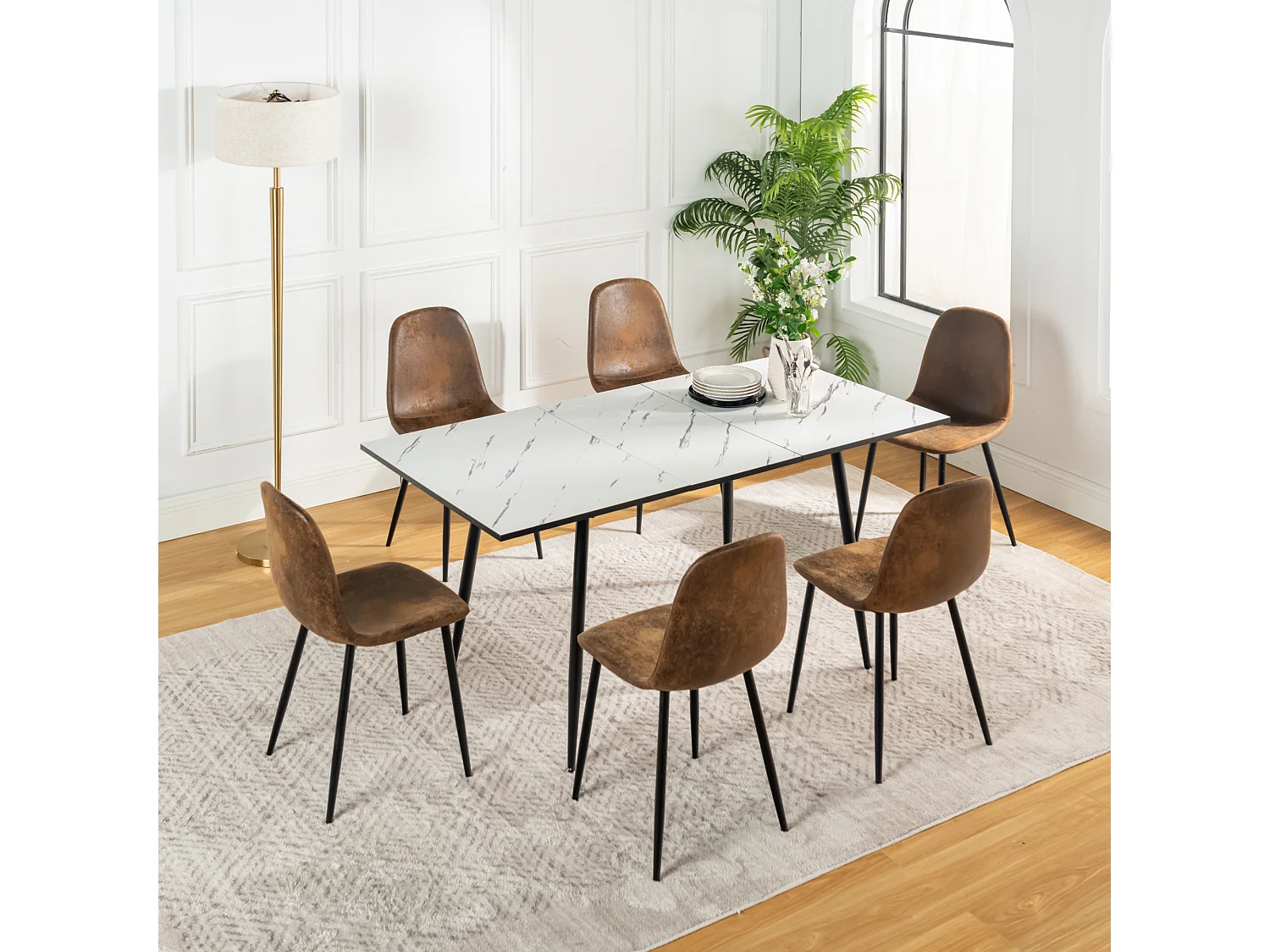 Lot de 4 chaises - Style vintage et design scandinave - En faux daim - Idéales pour cuisine - Marron