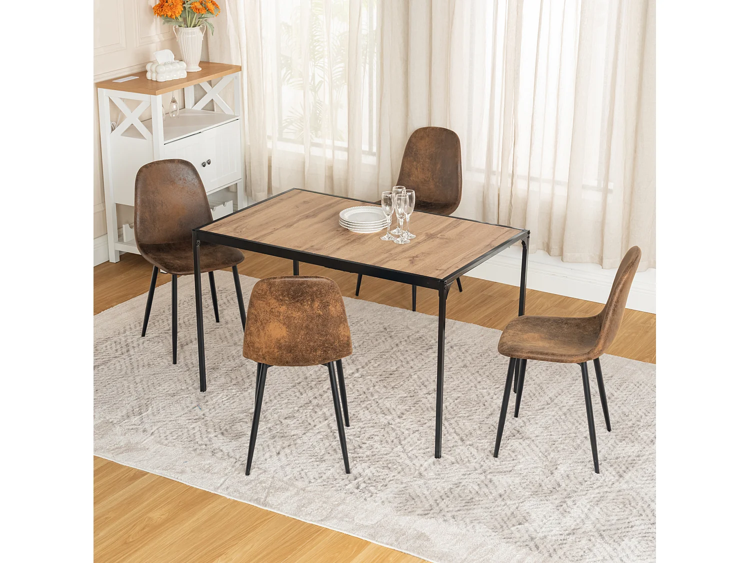 Lot de 4 chaises - Style vintage et design scandinave - En faux daim - Idéales pour cuisine - Marron