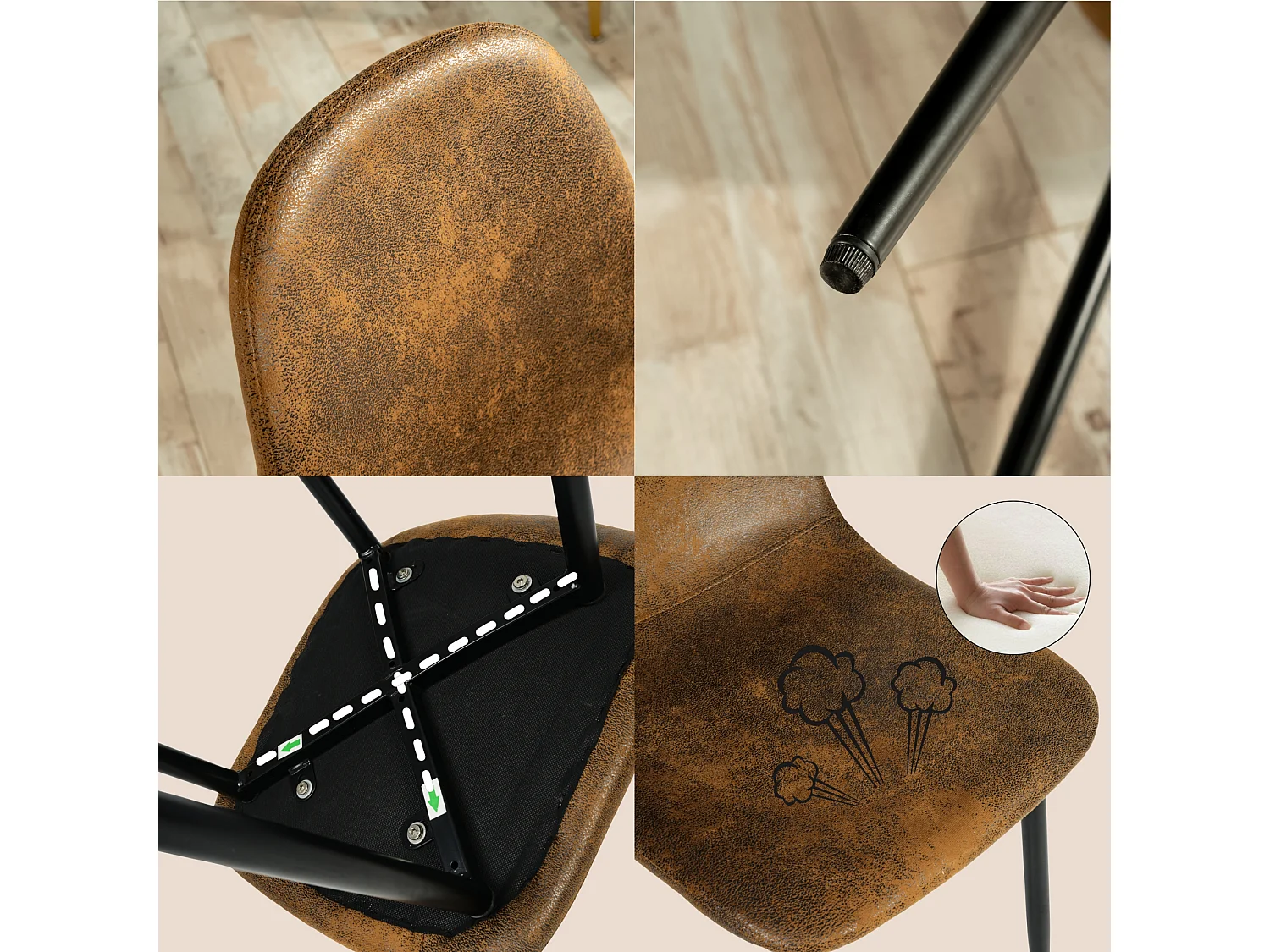 Lot de 4 chaises - Style vintage et design scandinave - En faux daim - Idéales pour cuisine - Marron