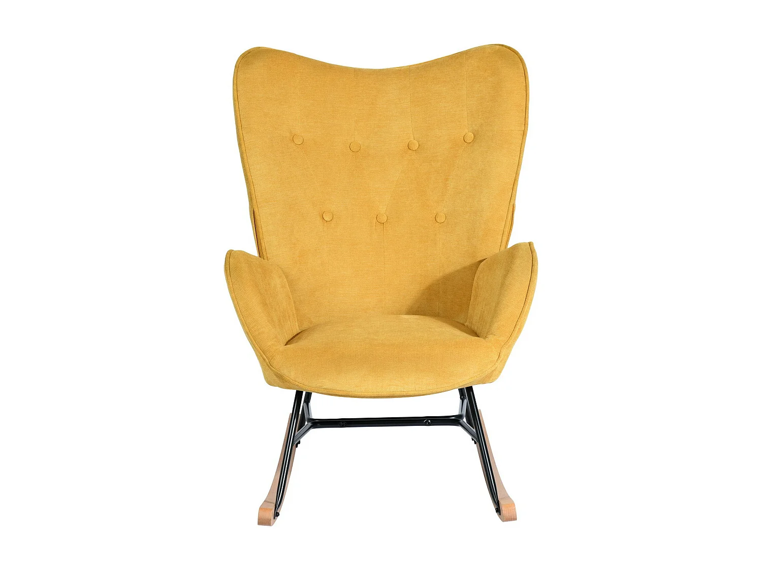 Sedia a dondolo scandinava tessuto blu Gambe in legno di faggio EPPING YELLOW