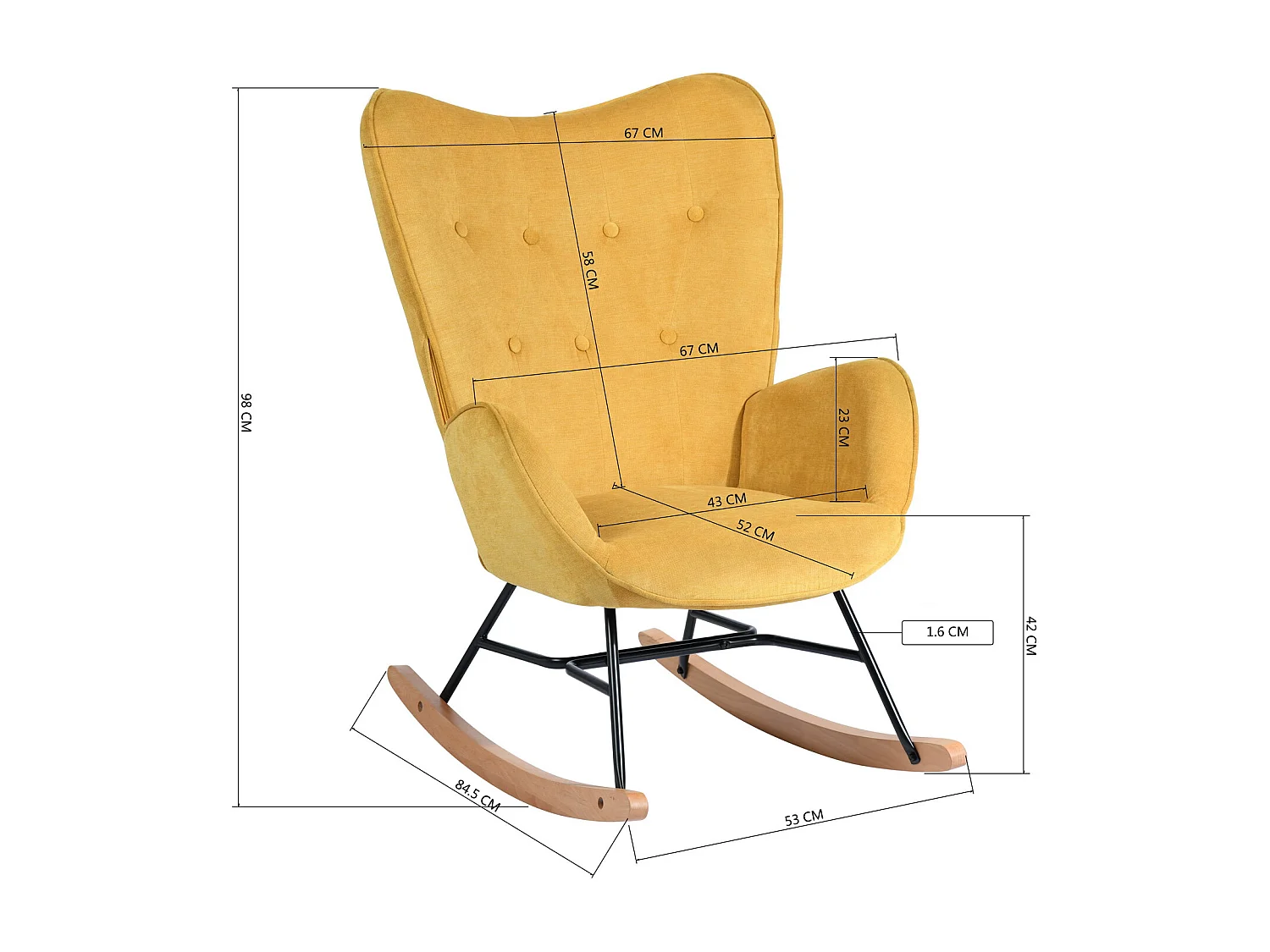 Sedia a dondolo scandinava tessuto blu Gambe in legno di faggio EPPING YELLOW