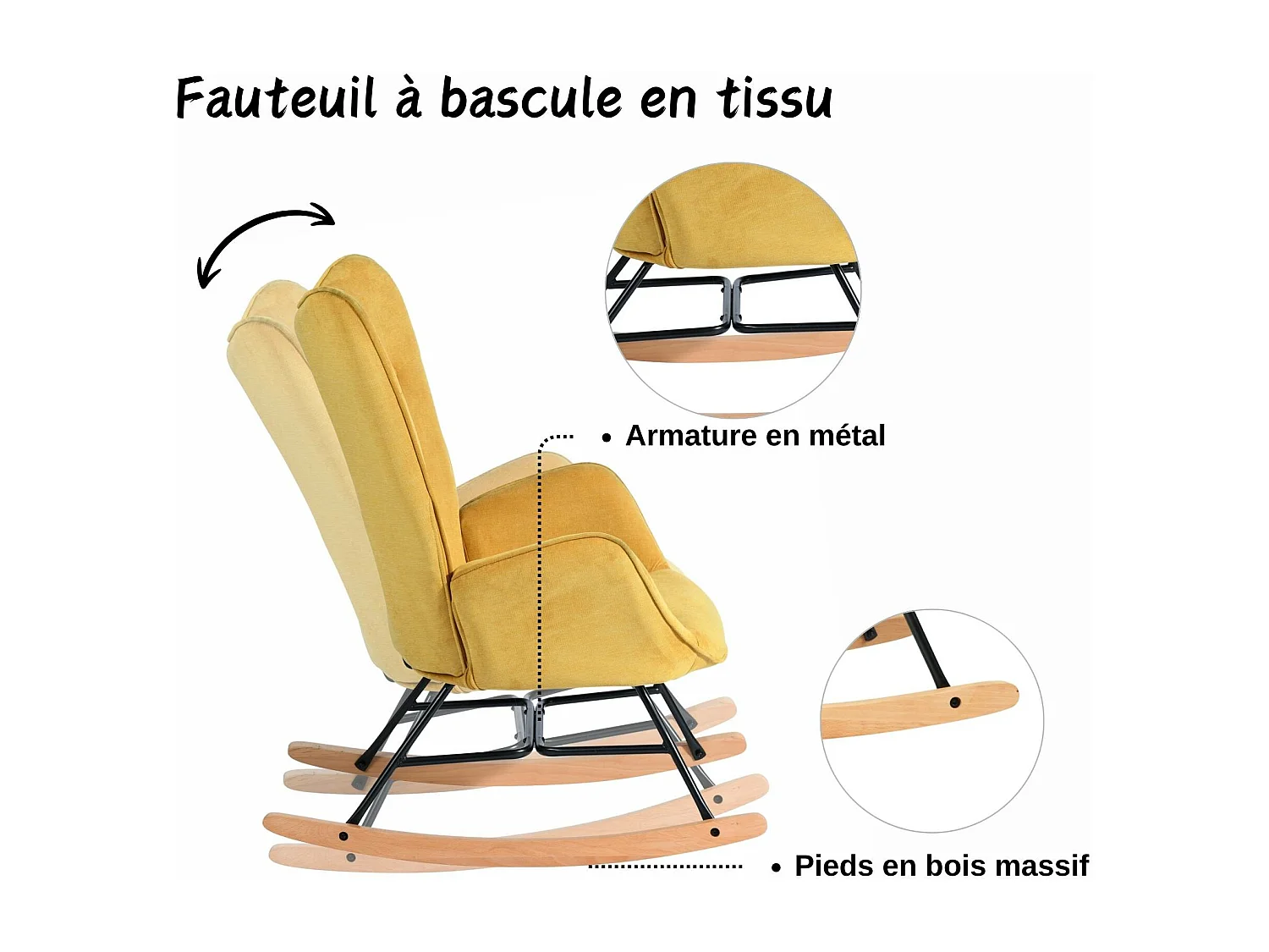 Sedia a dondolo scandinava tessuto blu Gambe in legno di faggio EPPING YELLOW