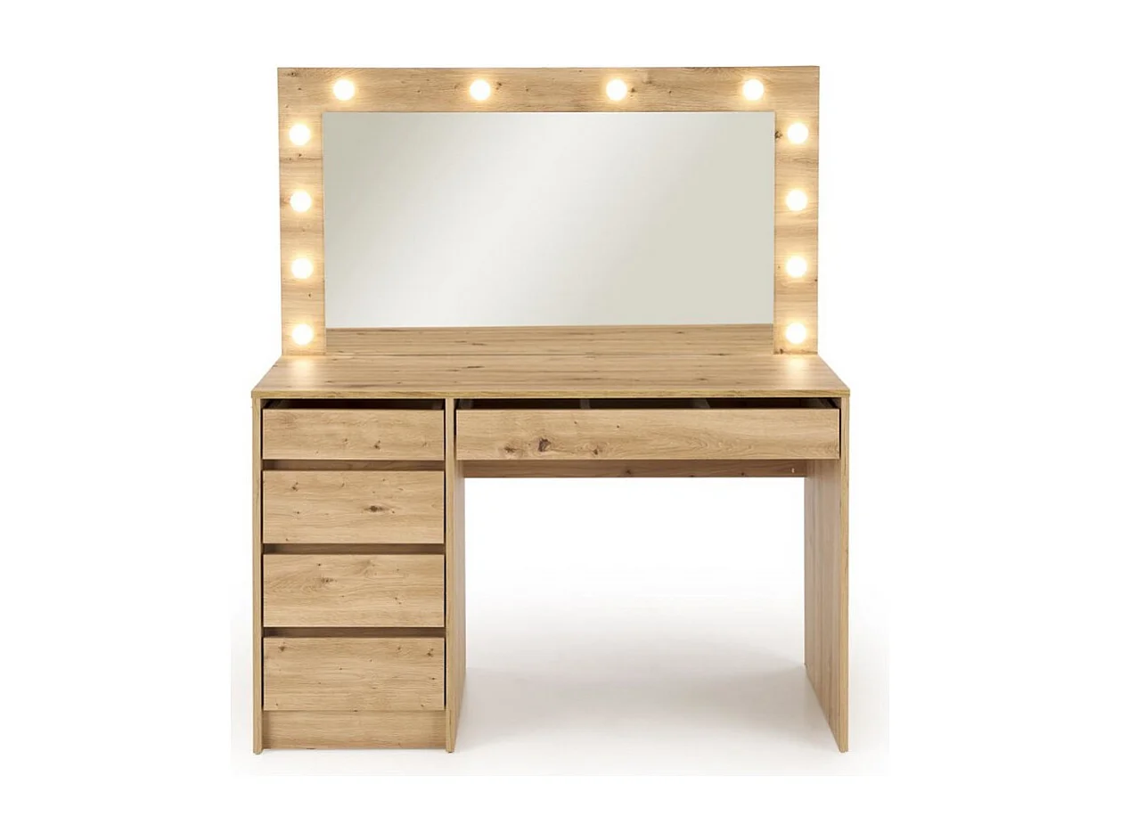 Coiffeuse design à led + miroir couleur chêne Bromo