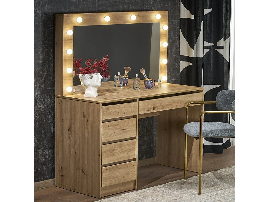 Coiffeuse design à led + miroir couleur chêne Bromo
