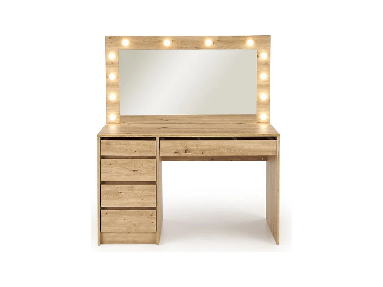 Coiffeuse design à led + miroir couleur chêne Bromo