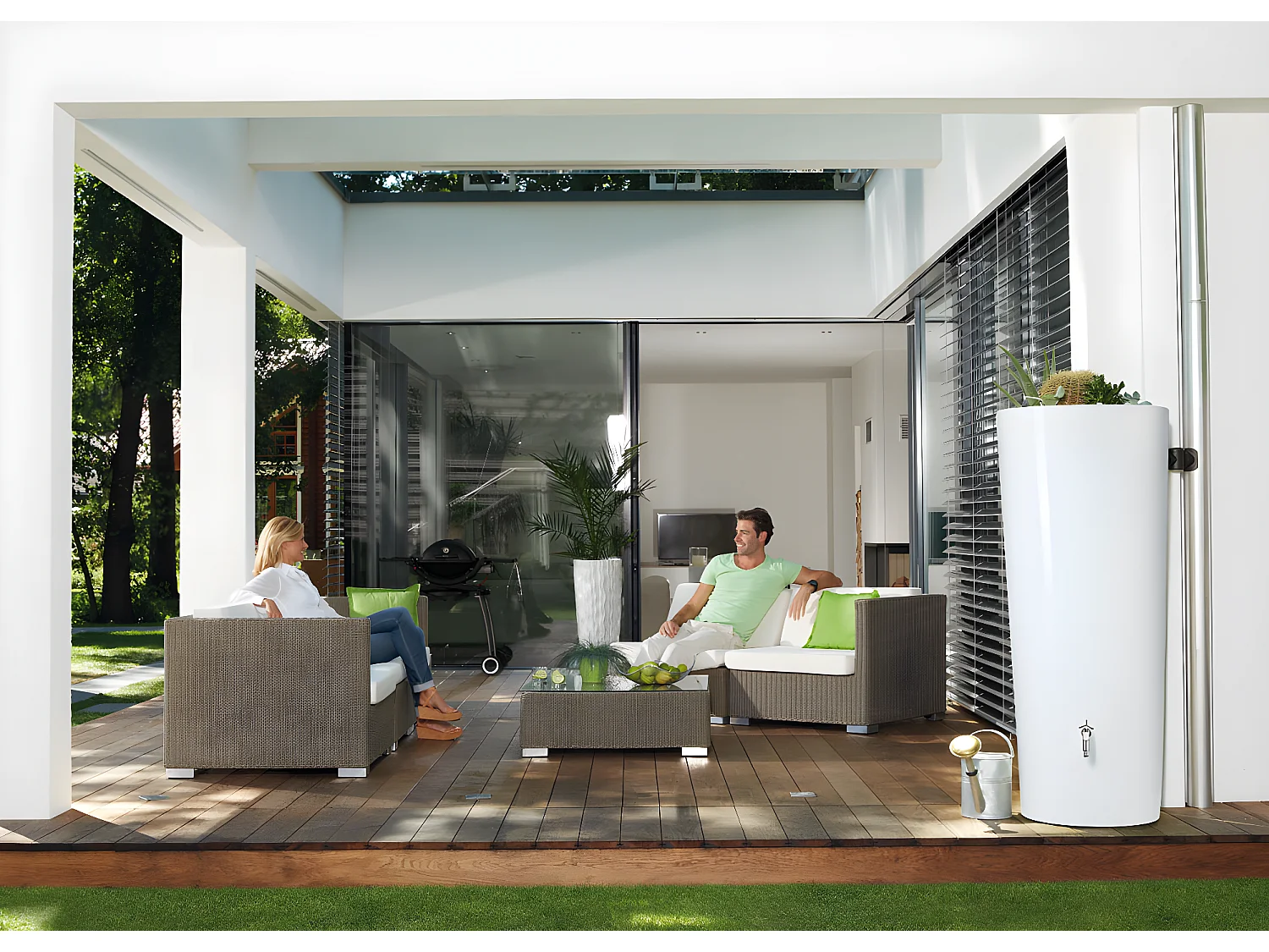 Récupérateur d'eau de pluie 2 en 1 Color 350L avec bac à fleur - Blanc - Garantia