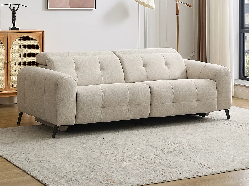 3-sits soffa med elektrisk recliner i beige tyg CLODI