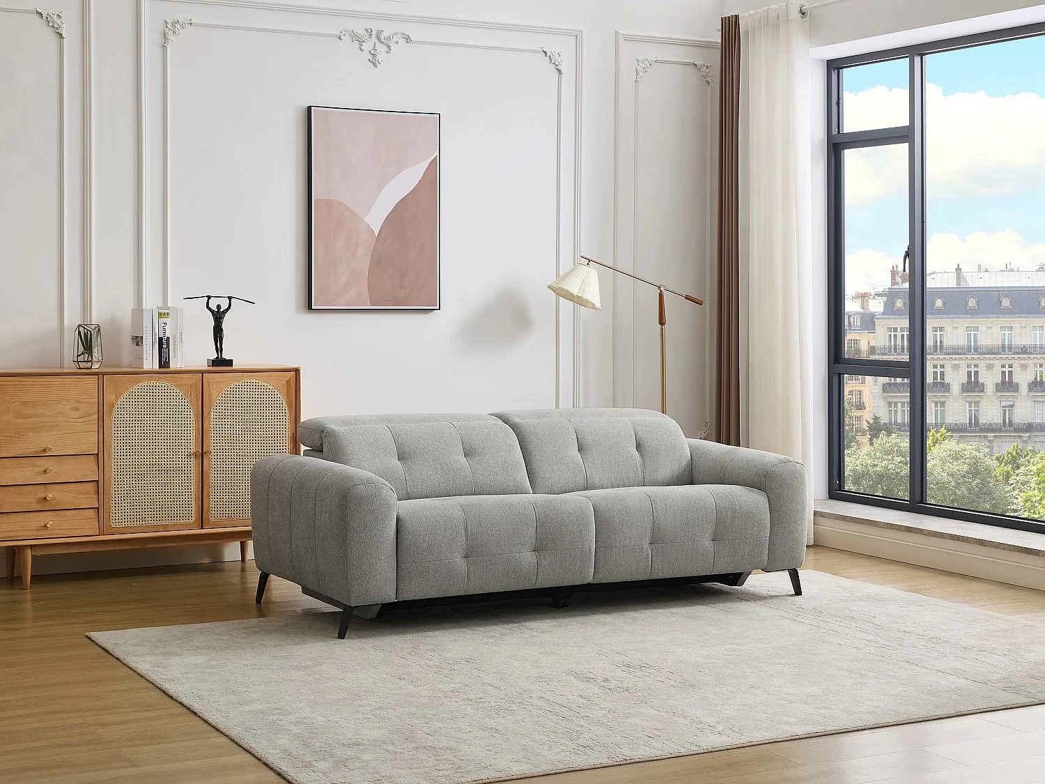 Canapé 3 places relax électrique en tissu gris CLODI