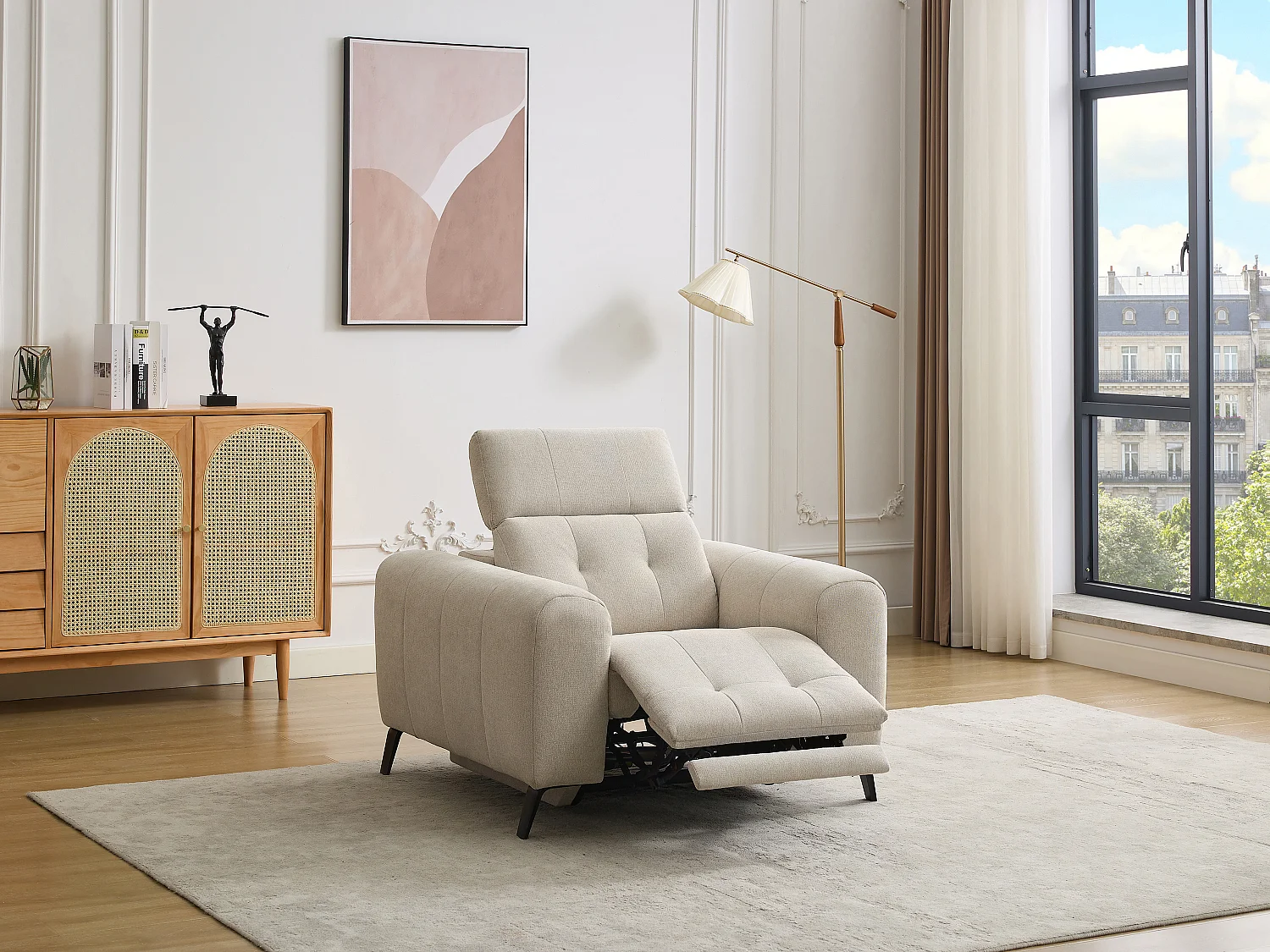 Fauteuil relax électrique en tissu beige CLODI