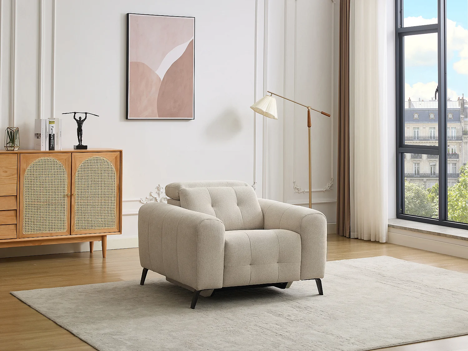 Fauteuil relax électrique en tissu beige CLODI