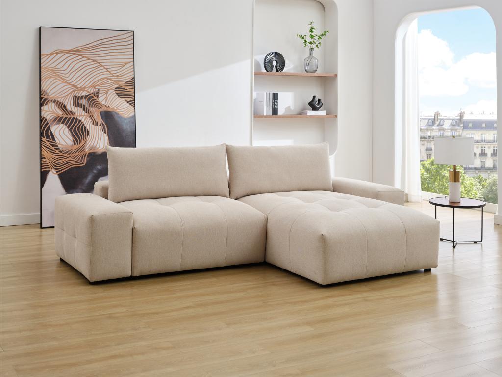 Canapé d'angle réversible en tissu chiné beige RACONI