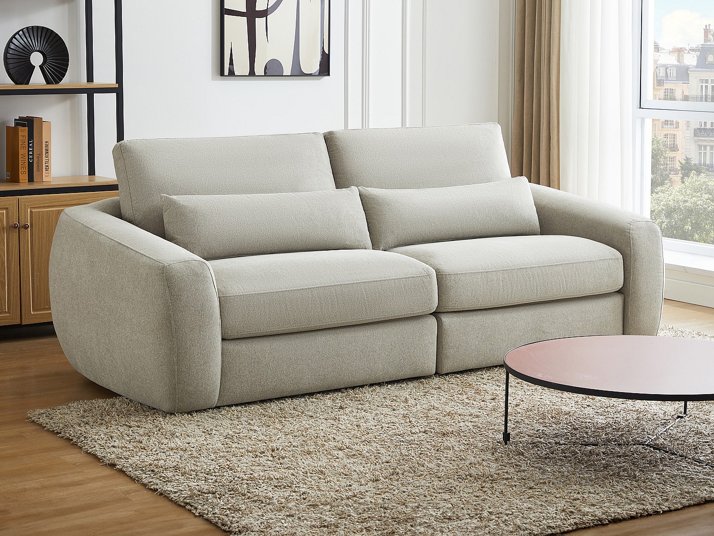 Canapé 3 places en tissu gris clair avec coussins additionnels inclus