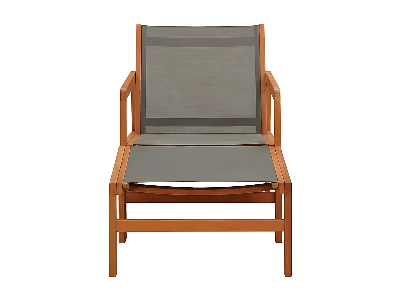 Cadeira de jardim c/ apoio pés eucalipto maciço/textilene cinza PT476308