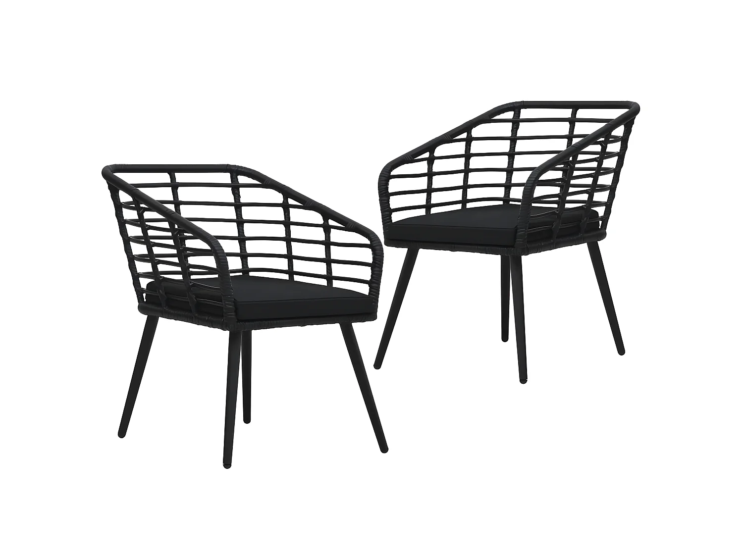 Cadeiras de jardim com almofadões 2 pcs vime PE preto PT227742