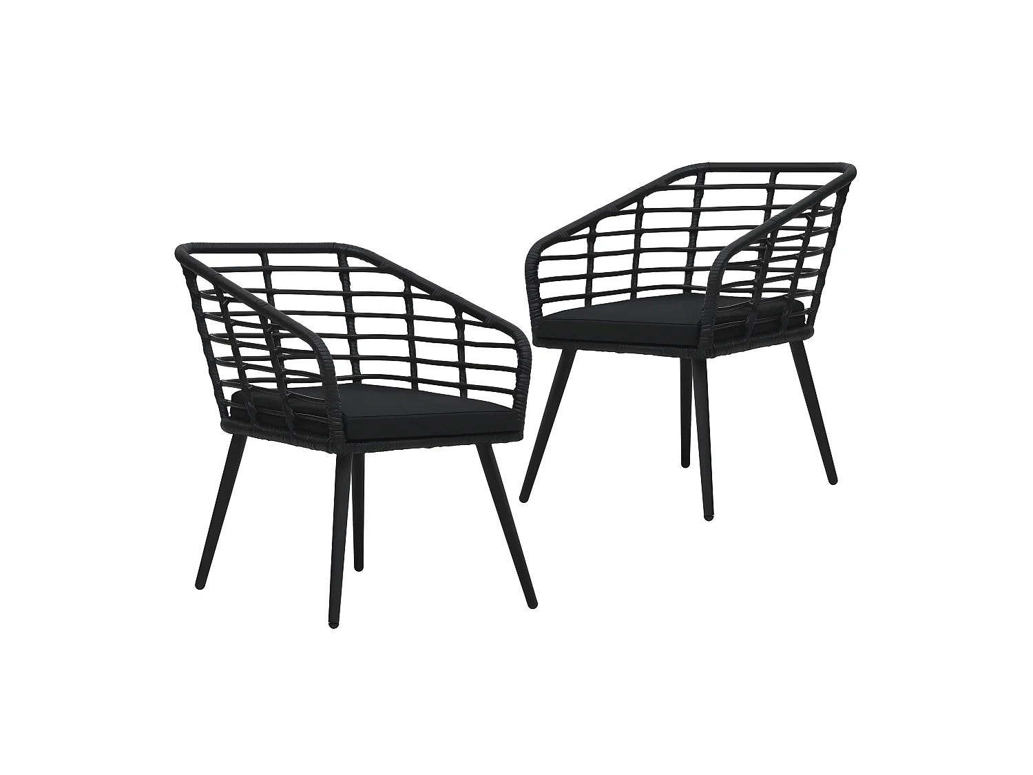 Chaises de jardin 2 pcs avec coussins Résine tressée Noir SEF65093