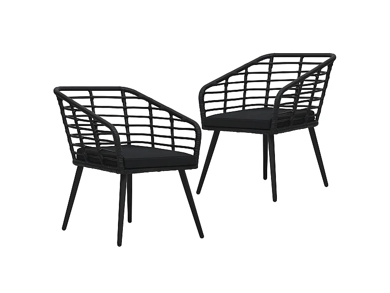 Chaises de jardin 2 pcs avec coussins Résine tressée Noir SEF65093