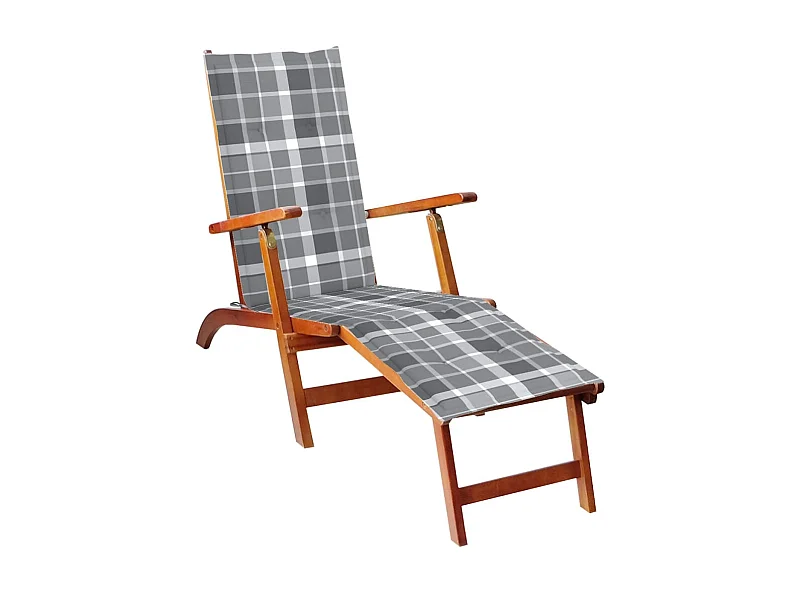 Chaise de terrasse avec repose-pied et coussin Acacia solide SEF32436