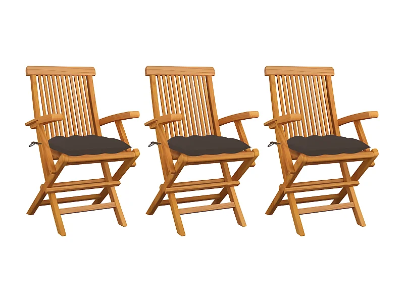 Chaises de jardin avec coussins taupe 3 pcs Bois de teck massif SEF59719