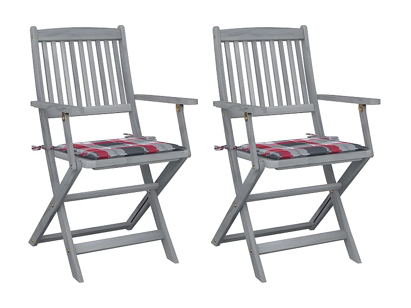 Chaises pliables d'extérieur 2 pcs avec coussins Bois d'acacia SEF96896