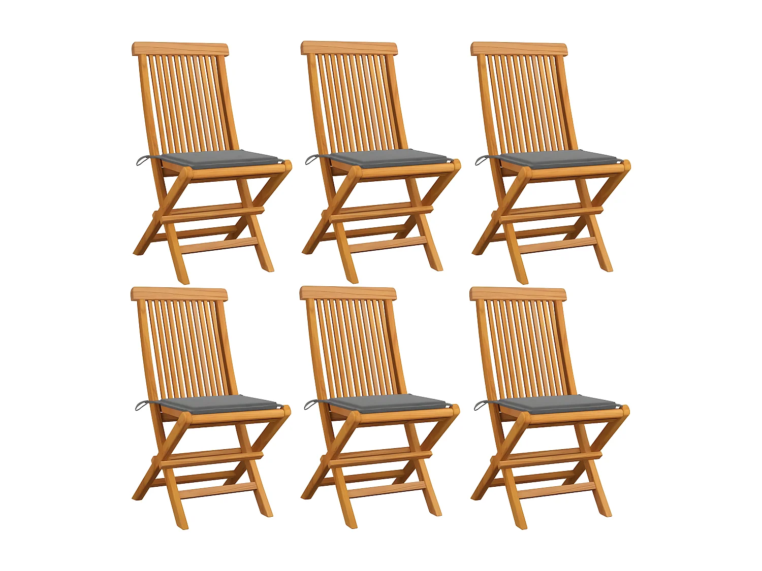 Chaises de jardin avec coussins gris 6 pcs Bois de teck massif SEF11394