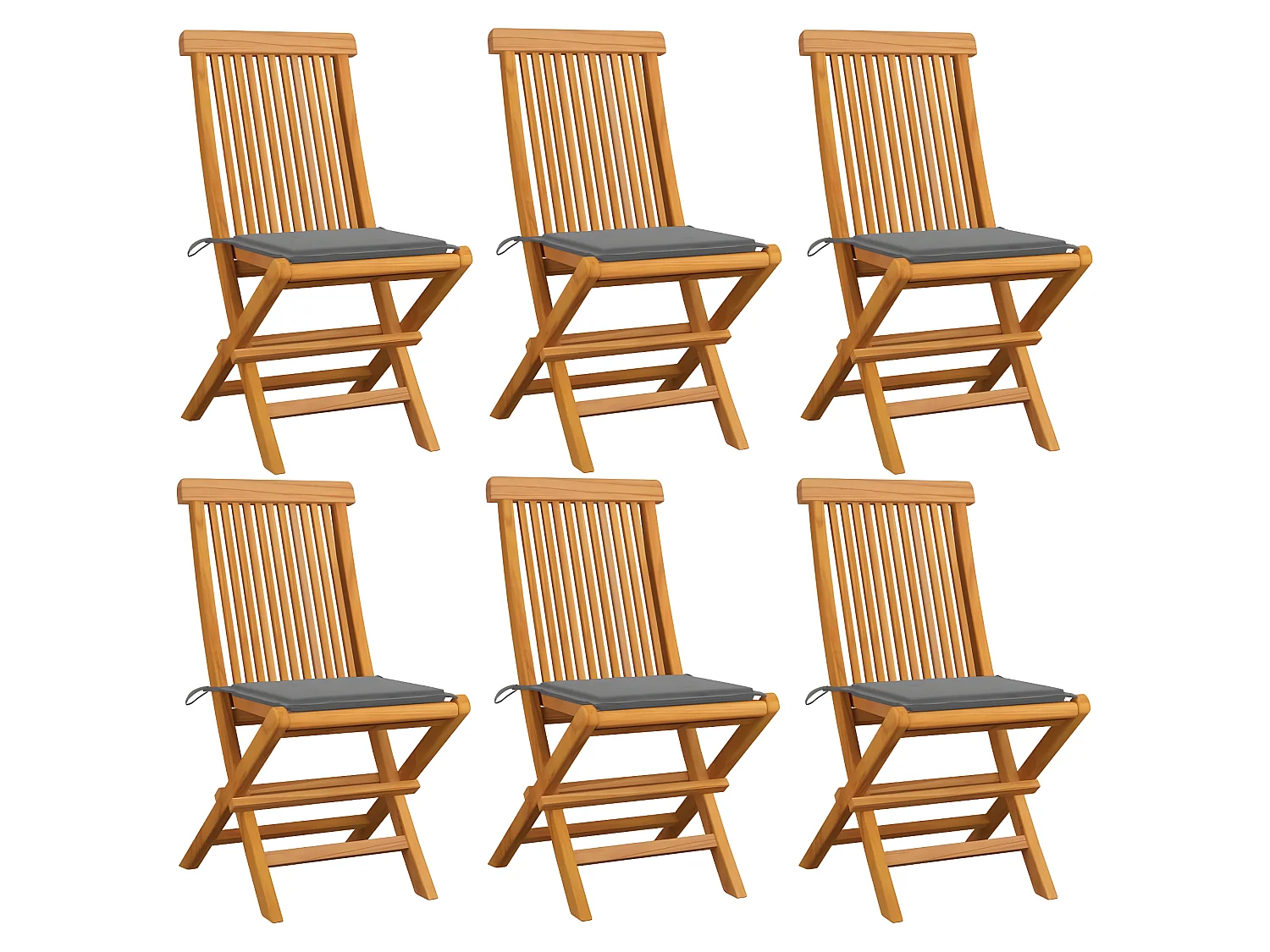 Chaises de jardin avec coussins gris 6 pcs Bois de teck massif SEF11394